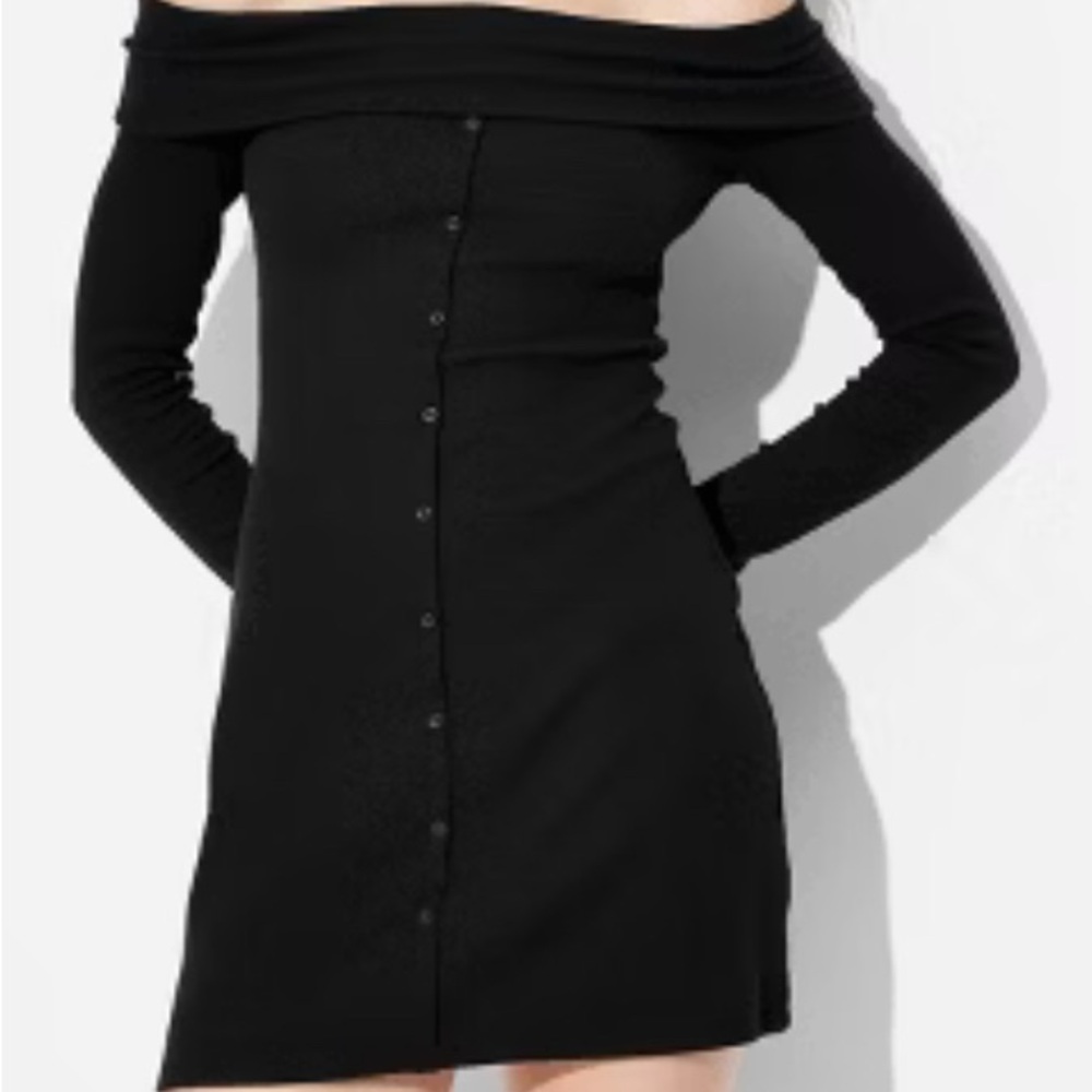 Wild Fable Black Mini Dress with Button Detail